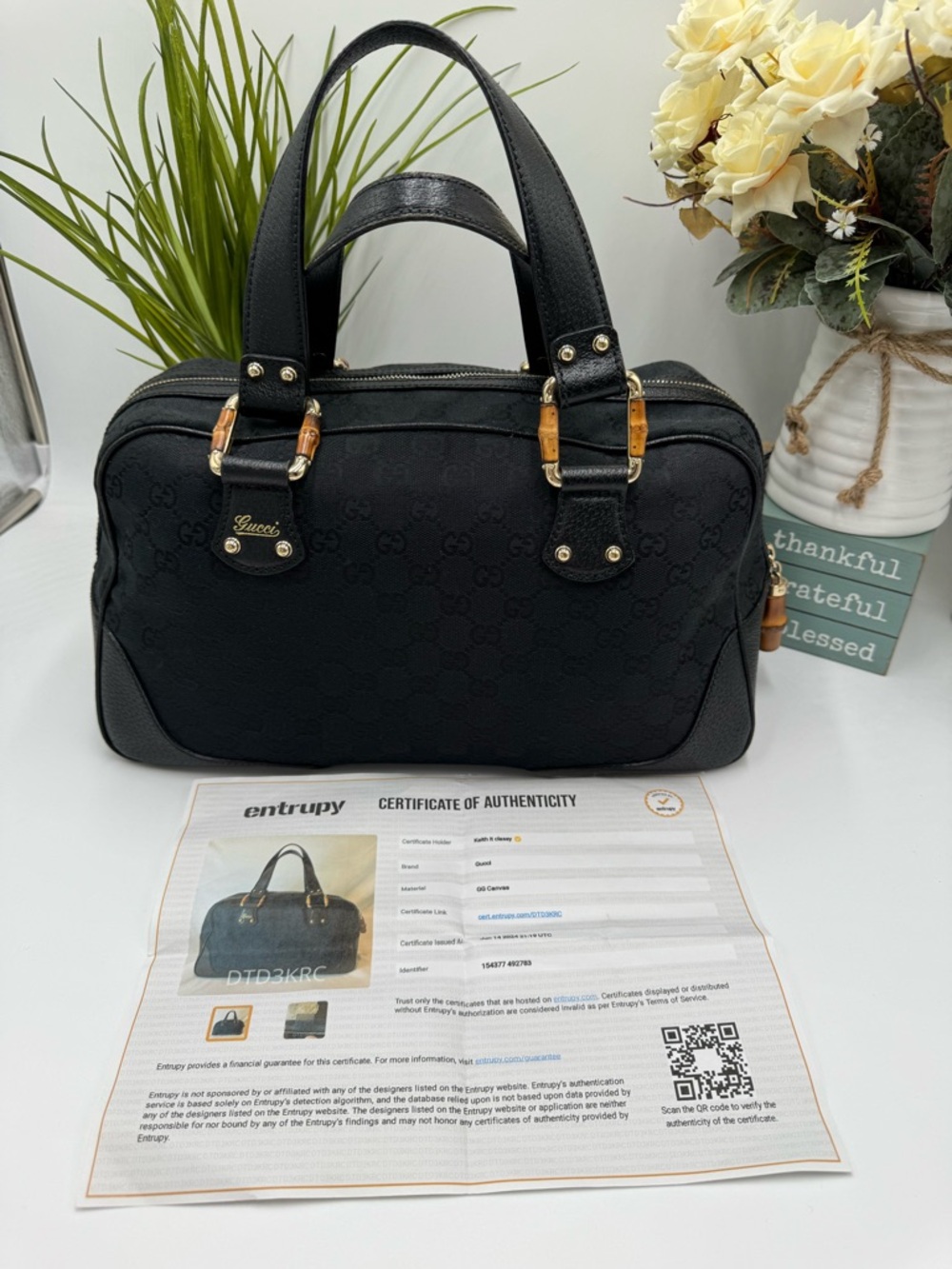 Gucci Vintage GG Monogram Canvas Bamboo Bullet Satchel – Black